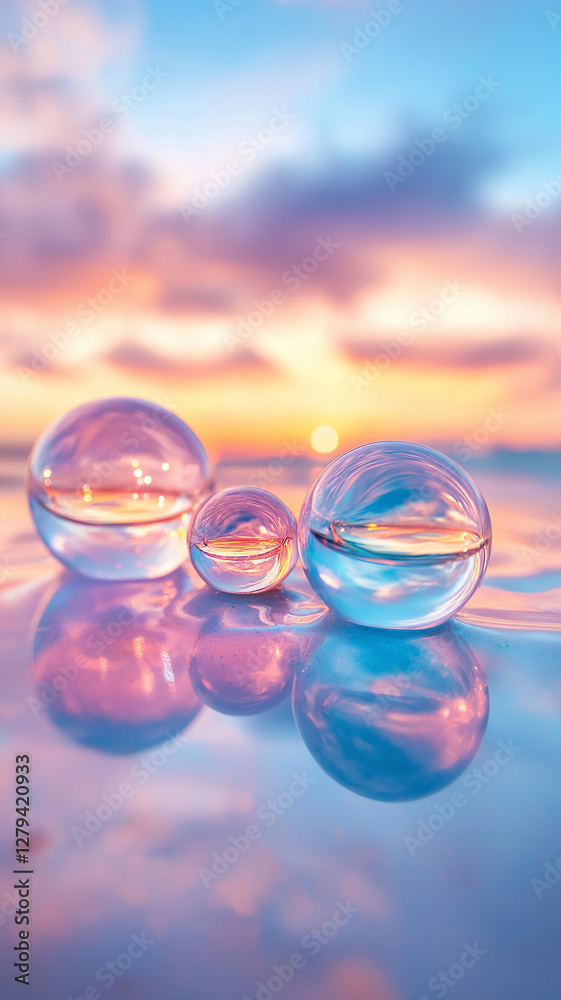 Bubbles reflecting sunset colors on water surface Bubbles reflecting sunset colors on water surface