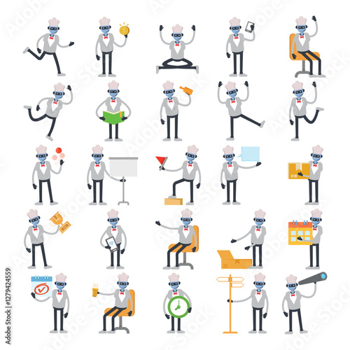 humanoid chef character in different poses set illustration