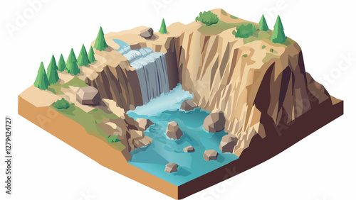 The Cascades- A Mountain Waterfall Scene .eps