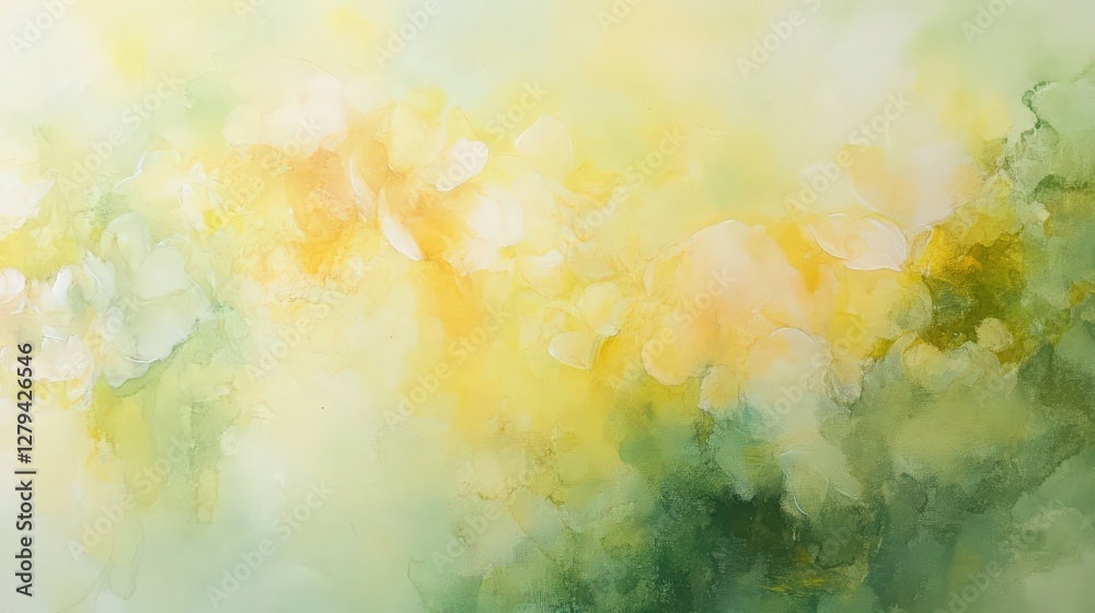 Abstract Blossom: A Delicate Dance of Yellow and Green Floral Impression Abstract Blossom: A Delicate Dance of Yellow and Green Floral Impression