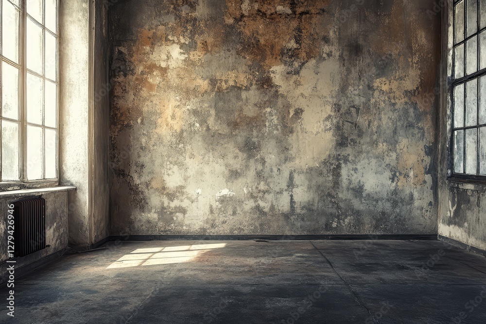 Empty grungy room with textured walls and moody lighting. AI generated illustration. Empty grungy room with textured walls and moody lighting. AI generated illustration.