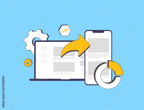 Web-to-app conversion drives user engagement by directing website visitors to mobile apps. Web-to-app campaigns improve retention, boost mobile app adoption marketing strategies. Vector illustration