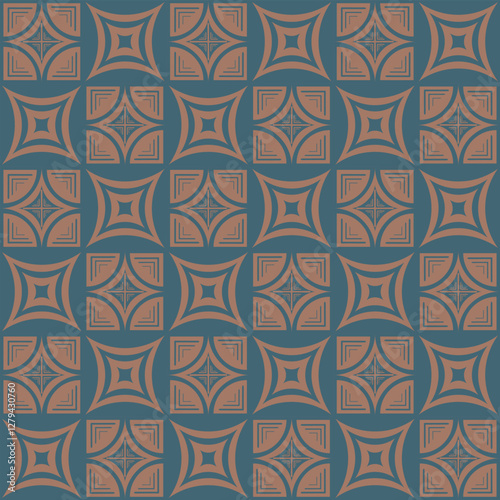 Modified Geometric Squares in Milk Chocolate on a Dark Country Blue background creating a seamless pattern print background