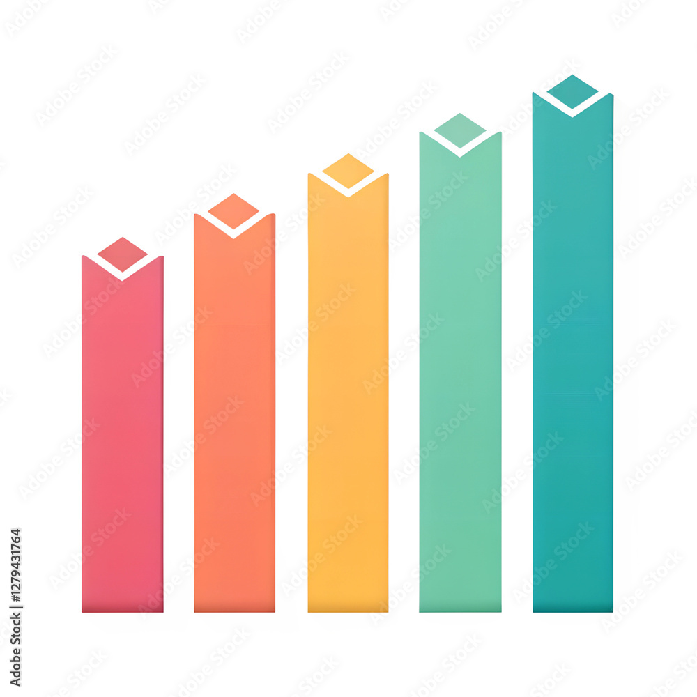 Five vertical bar chart on a transparent background. Five vertical bar chart on a transparent background.
