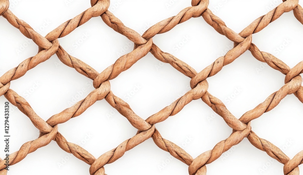 Naklejka premium Beige Rope Net Seamless Pattern on White Background