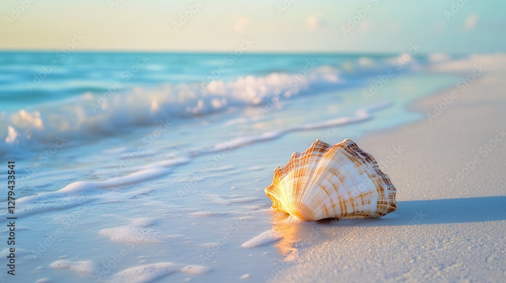 Arafed shell rests on sandy beach, surrounded by gentle waves lapping at the shore, capturing the essence of coastal tranquility and nature's beauty. Arafed shell rests on sandy beach, surrounded by gentle waves lapping at the shore, capturing the essence of coastal tranquility and nature's beauty.