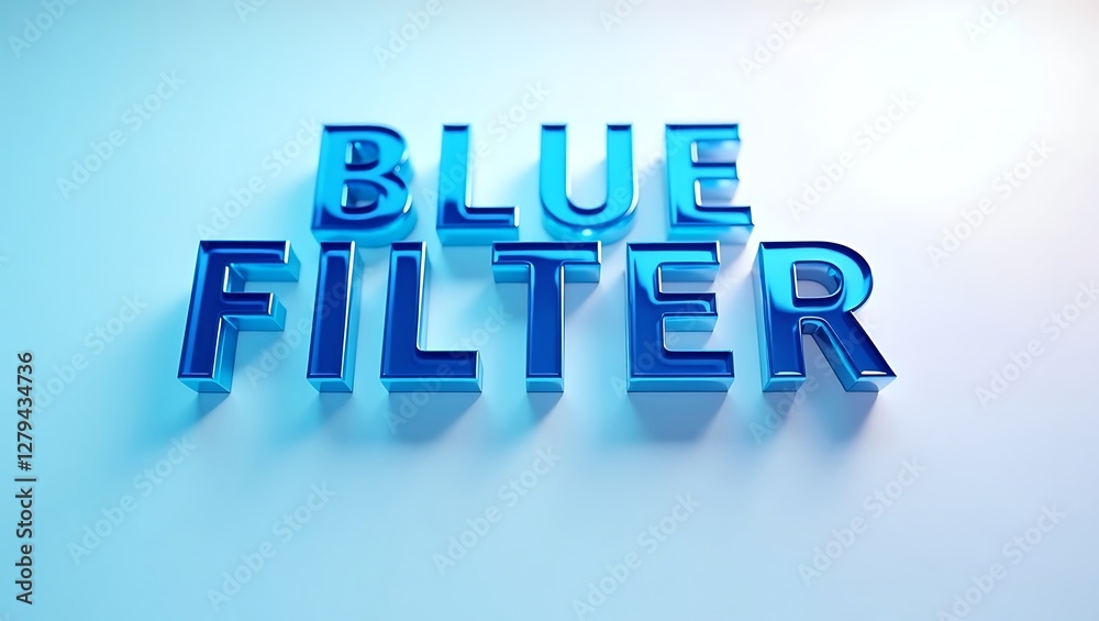 Obraz premium Bold blue filter text displayed in three-dimensional typography on a soft background