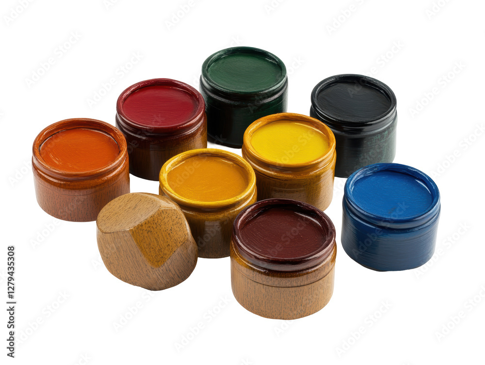 Isolated Collection of Wooden Paint Jars Isolated Collection of Wooden Paint Jars