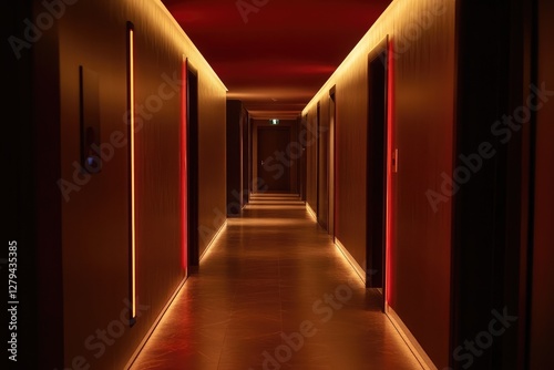 Illuminated hallway interior. AI generated illustration.