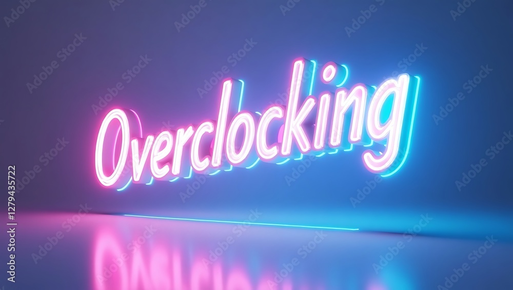 Obraz premium Neon overclocking typography glowing against a simple background