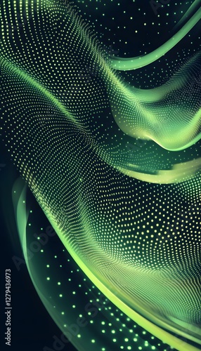 Abstract dots and lines create a wavy and green illustration