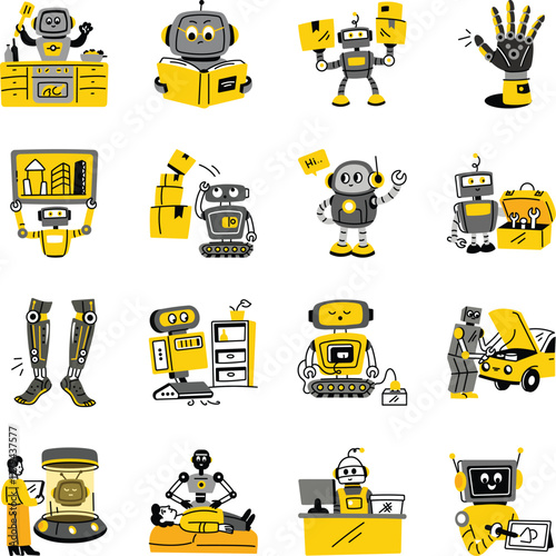 Bundle of Robotics Technology Flat Style Illustrations 


