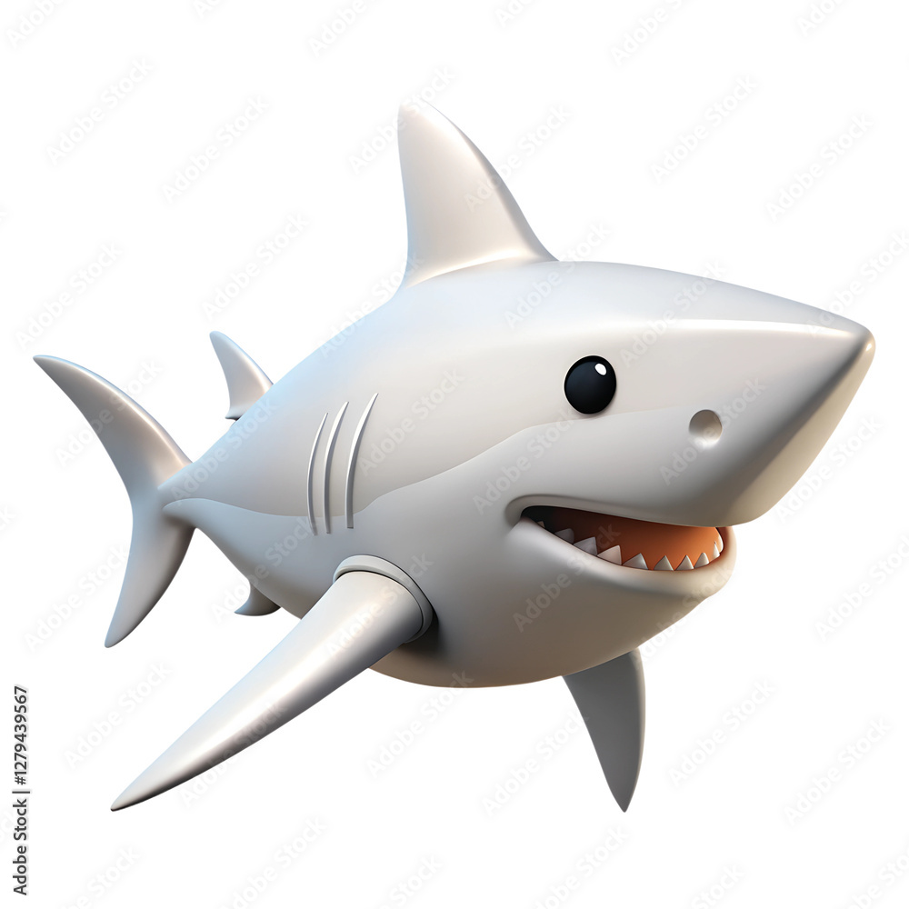 Grey Shark. 3d rendering isolated on white background. Cartoon plastic style icon Grey Shark. 3d rendering isolated on white background. Cartoon plastic style icon
