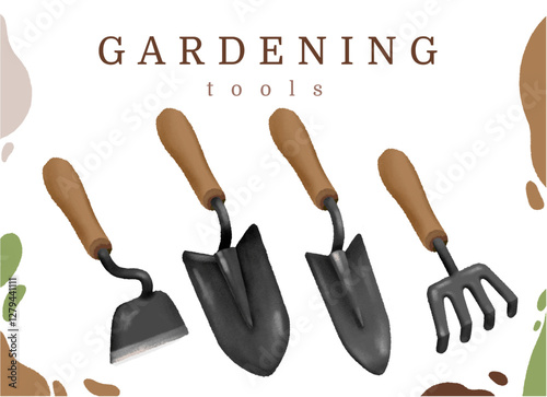 Black set of gardening tools