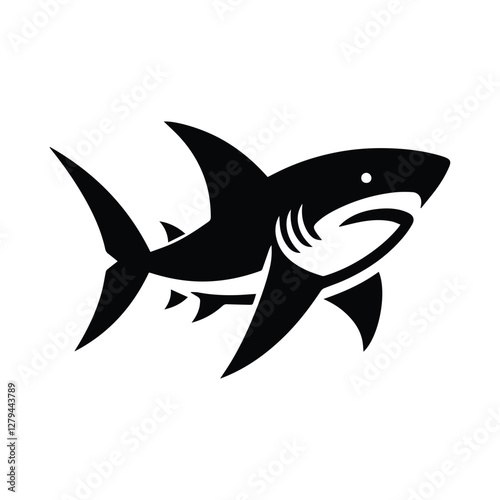 shark icon, dangerous predatory fish, simple flat logo, isolated on transparent