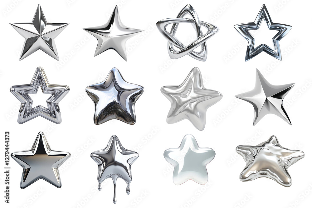 PNG Shiny metallic star designs, element set on transparent background PNG Shiny metallic star designs, element set on transparent background