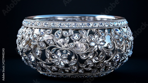 Intricate Silver Art Object with Crystal Inlays