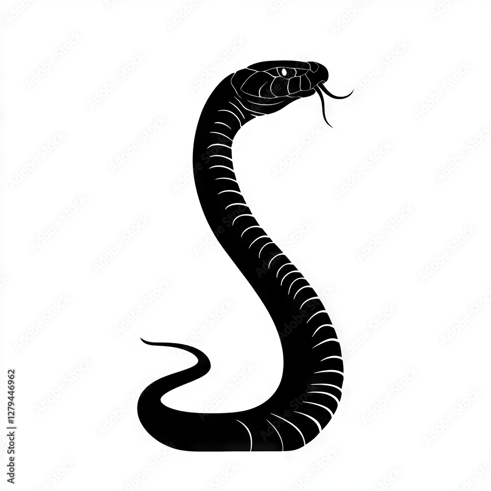 Fototapeta premium Silhouette of a snake on a white background. S-shape with a forked tongue.