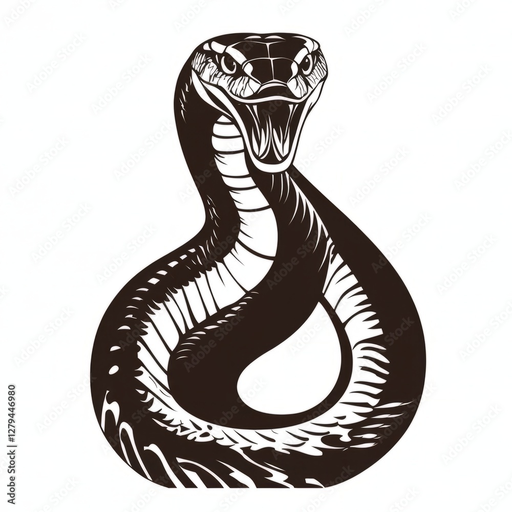 Stylized vector illustration of a snake with its mouth open, isolated. Stylized vector illustration of a snake with its mouth open, isolated.