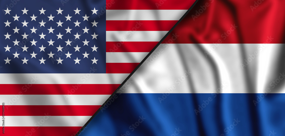 Netherlands and United States table flags isolated. 3D rendering. Netherlands and United States table flags isolated. 3D rendering.
