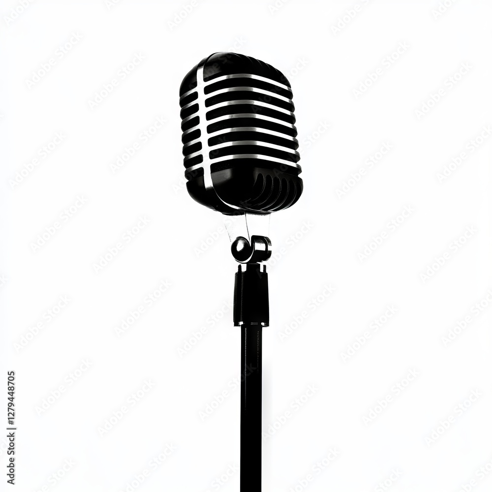 Fototapeta premium Classic microphone on a white background, ready to capture sound.