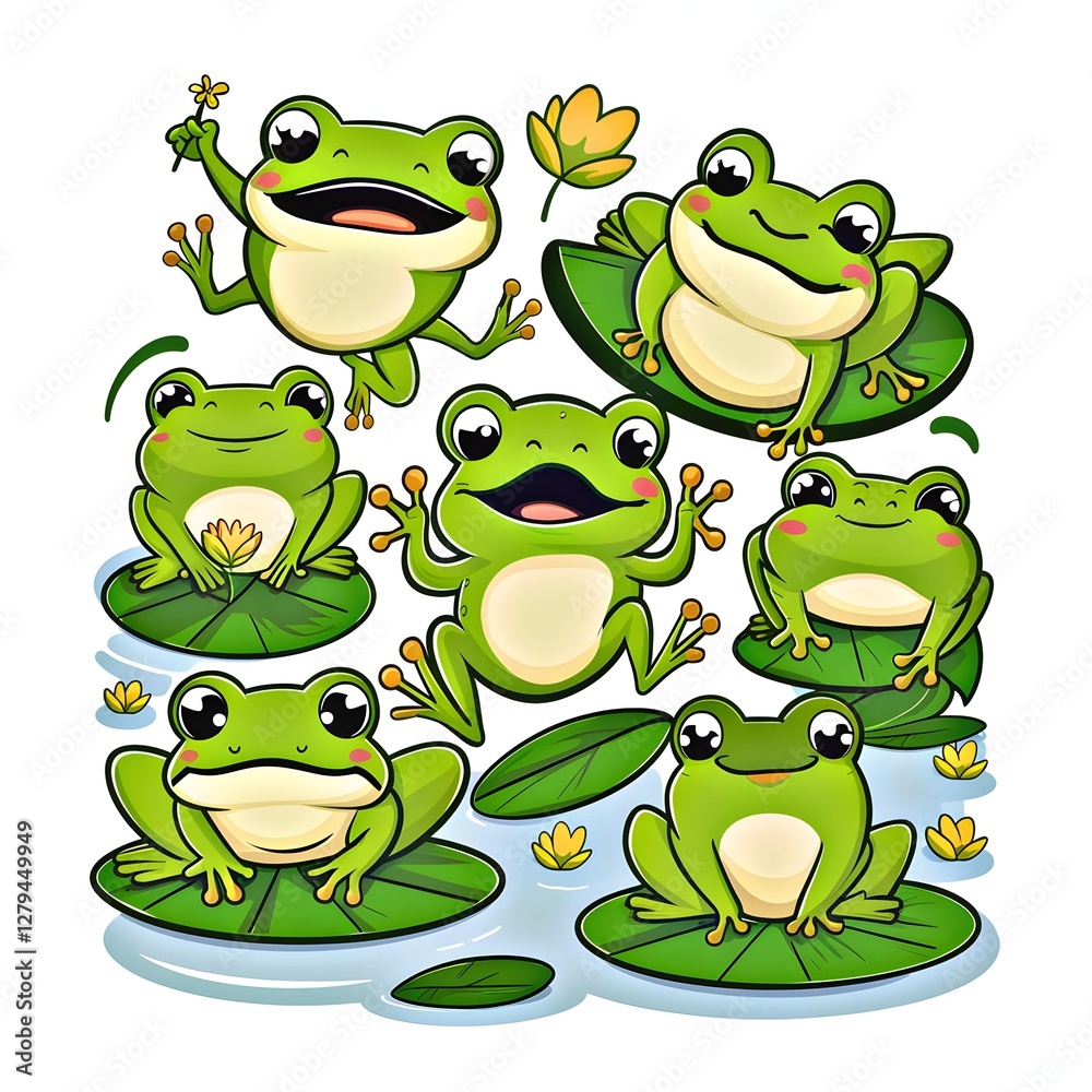 Obraz premium Cute and Funny Cartoon Frogs Illustration