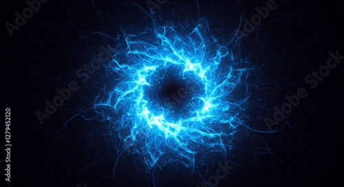 Blue Light Energy Swirl on Dark Background - Abstract blue energy swirl, radiating light, cosmic energy, power, mystical aura. Symbolizes power, technology, spirituality, mystery, and innovation