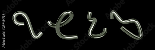 3d chrome spiral. Abstract line shape. Render silver element fluid. Silver metal wave twisted figure isolated. Vector realistic illustration for futuristic design