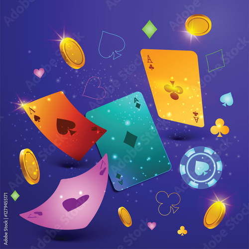 Flying cards, Poker Game vector Background
