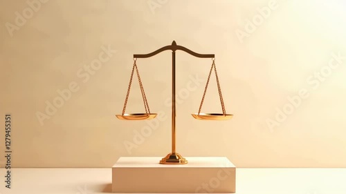 Balanced scales in minimalist setting emphasizing stability and justice