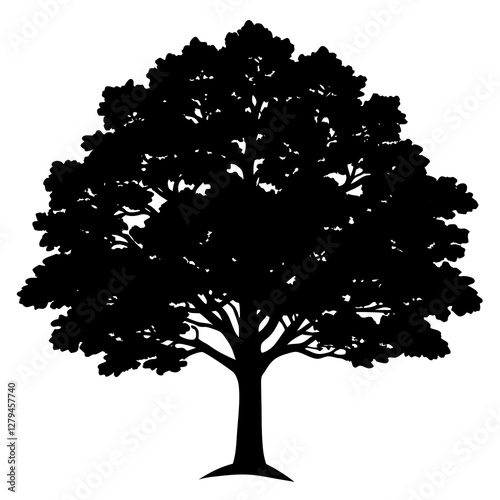 Oak Tree Silhouette Vector Icon – White Background.