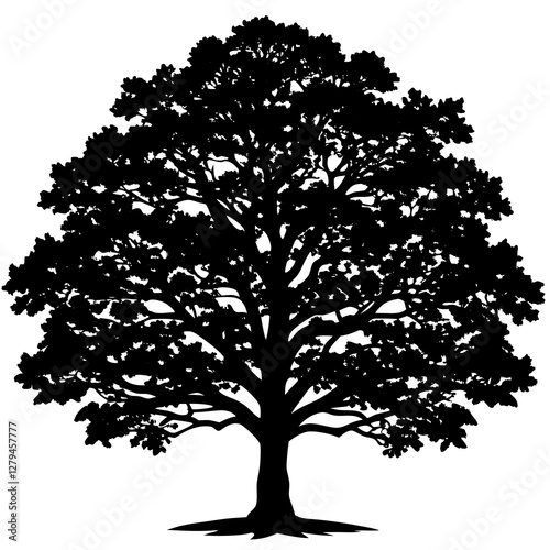 Oak Tree Silhouette Vector Icon – White Background.