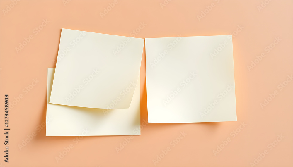 Three yellow sticky notes layered on a peach background Three yellow sticky notes layered on a peach background