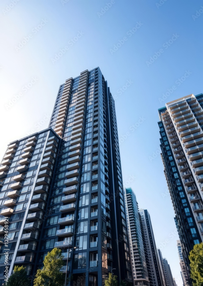 Modern highrise apartment buildings under clear blue sky skyscraper city building skyscraper downtown business architecture cityscape Modern highrise apartment buildings under clear blue sky skyscraper city building skyscraper downtown business architecture cityscape