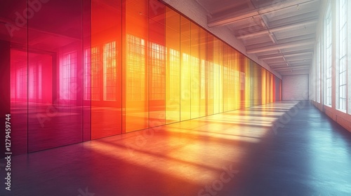 Colorful Transparent Panels Illuminate Modern Art Space Interior