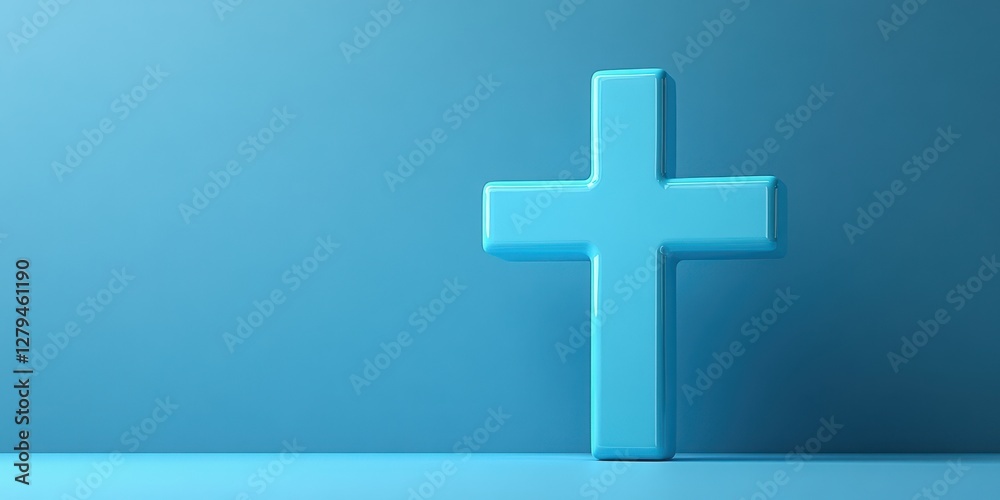 Bright blue cross on a simple background for religious or spiritual themes Bright blue cross on a simple background for religious or spiritual themes