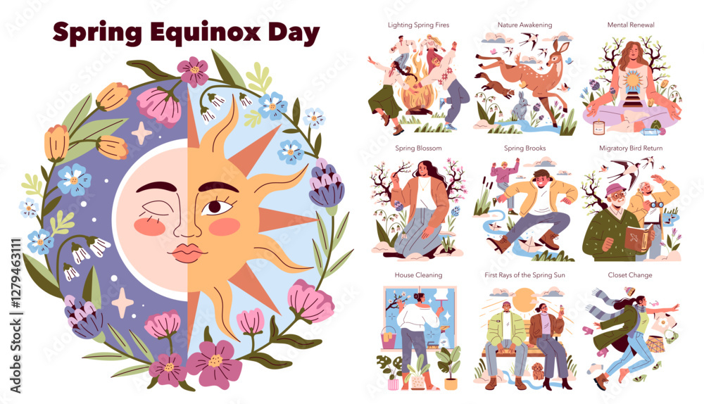 Fototapeta premium Spring Equinox Day. Flat Vector Illustration