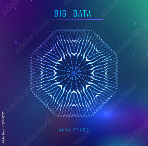 Big data analytics futuristic visualization with glowing abstract digital pattern, artificial intelligence technology, data network analysis, and machine learning background