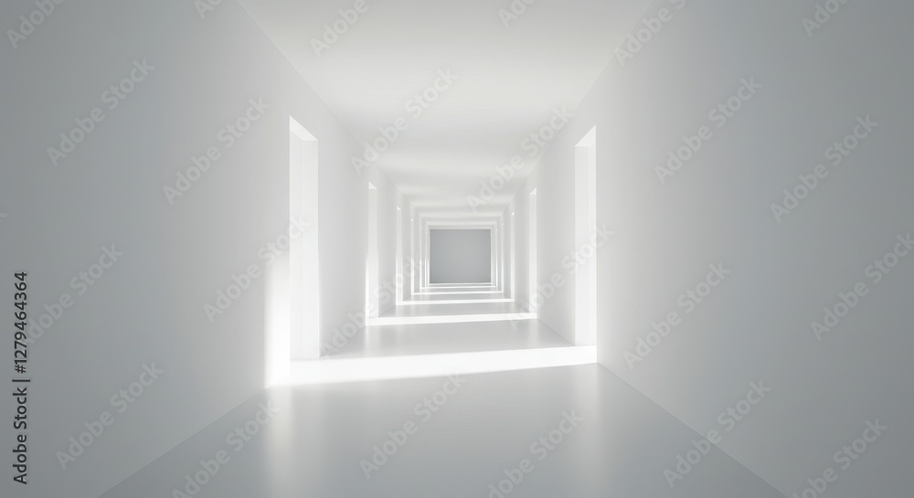 Serene White Hallway: Minimalist Light and Space - A minimalist hallway bathed in soft light, symbolizing serenity, purity, endless possibilities, a journey, and hope. Serene White Hallway: Minimalist Light and Space - A minimalist hallway bathed in soft light, symbolizing serenity, purity, endless possibilities, a journey, and hope.