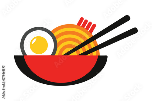 Delicious chopsticks with egg vector art illustration
