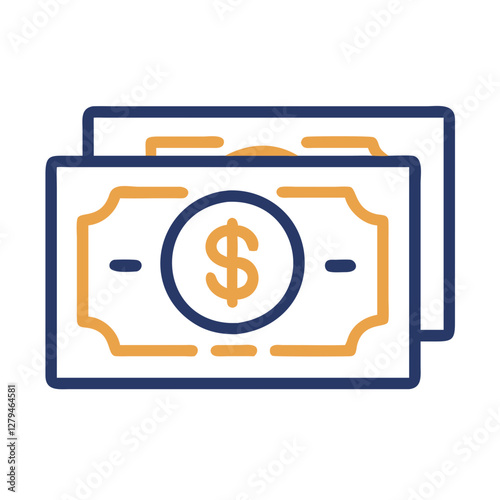 Illustrative vector icon representing treasury bonds featuring bills and financial symbols