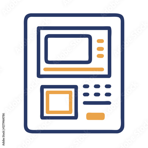Simple vector icon of an ATM machine showcasing a front view with buttons and screen details for digital transactions