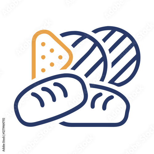 Vector icon showcasing a variety of bakery goods including bread rolls, cookies, and pastries