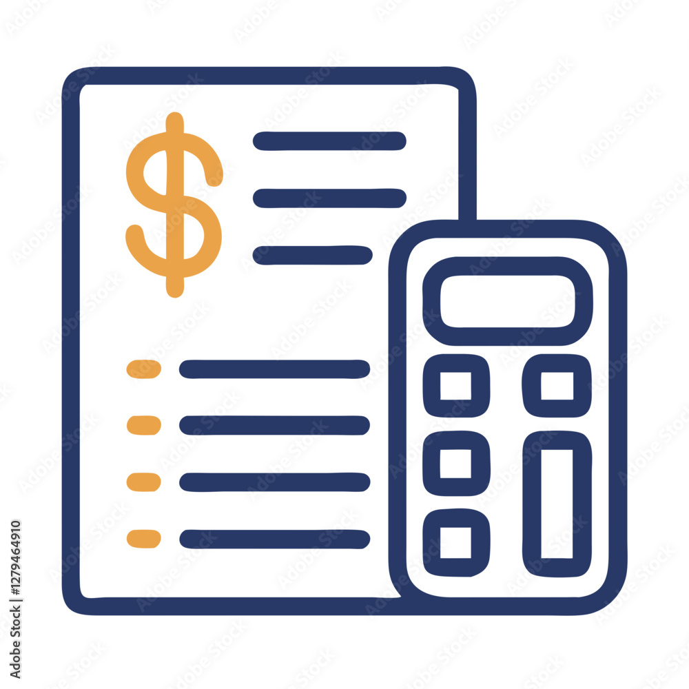Budget planner icon featuring a calculator and financial document in a modern vector style Budget planner icon featuring a calculator and financial document in a modern vector style