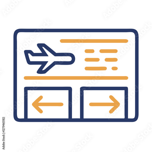 Departure board icon showing flight information and navigation arrows indicating arrivals and departures at an airport