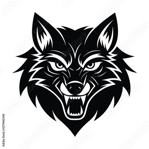 Angry wolf head silhouette vector art illustration