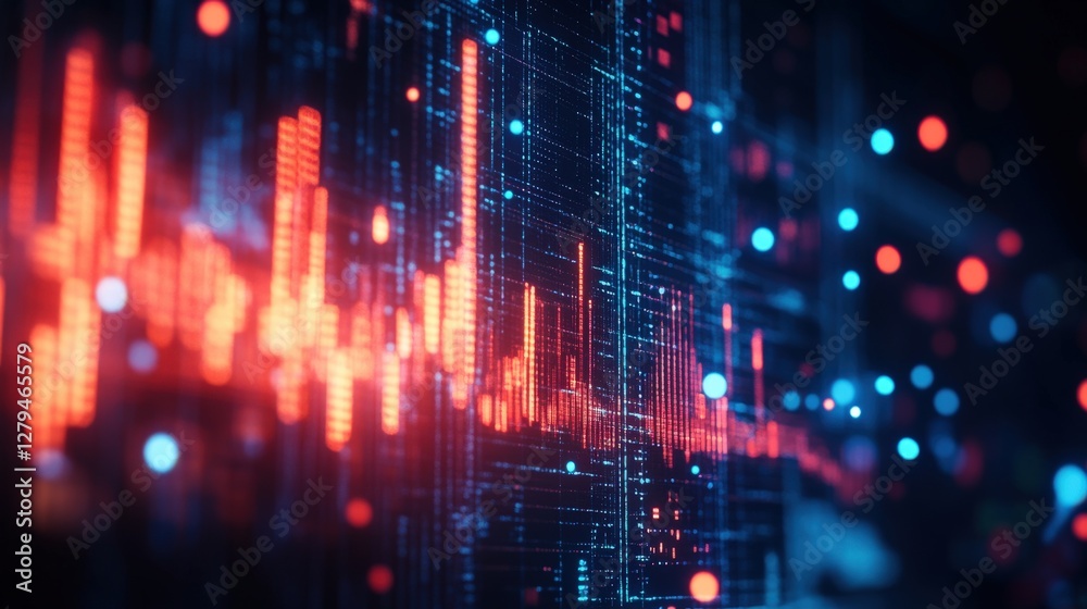 Abstract digital visualization of data trends with vibrant colors and glowing elements Abstract digital visualization of data trends with vibrant colors and glowing elements