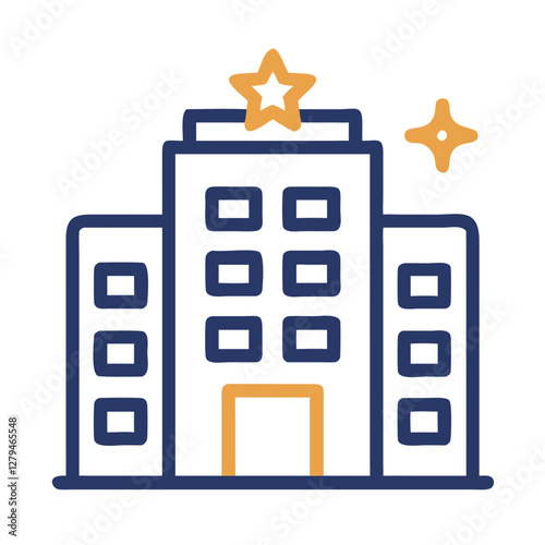 Vector icon of a modern building with a star and sparkle, symbolizing luxury and quality in urban architecture