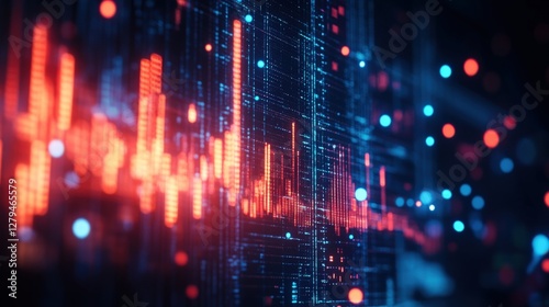 Abstract digital visualization of data trends with vibrant colors and glowing elements