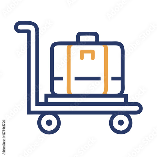 Vector icon of a luggage cart carrying a suitcase designed for travel and transportation purposes in various settings
